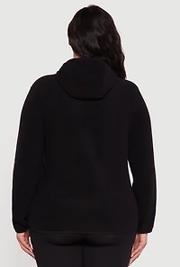Womens Plus Size Fleece Long Sleeve Zip Front Hooded Jacket, Black, Size 4X