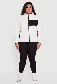 Womens Plus Size Fleece Long Sleeve Zip Front Hooded Jacket, White, Size 1X