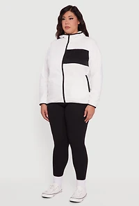 Womens Plus Size Fleece Long Sleeve Zip Front Hooded Jacket, White, Size 1X