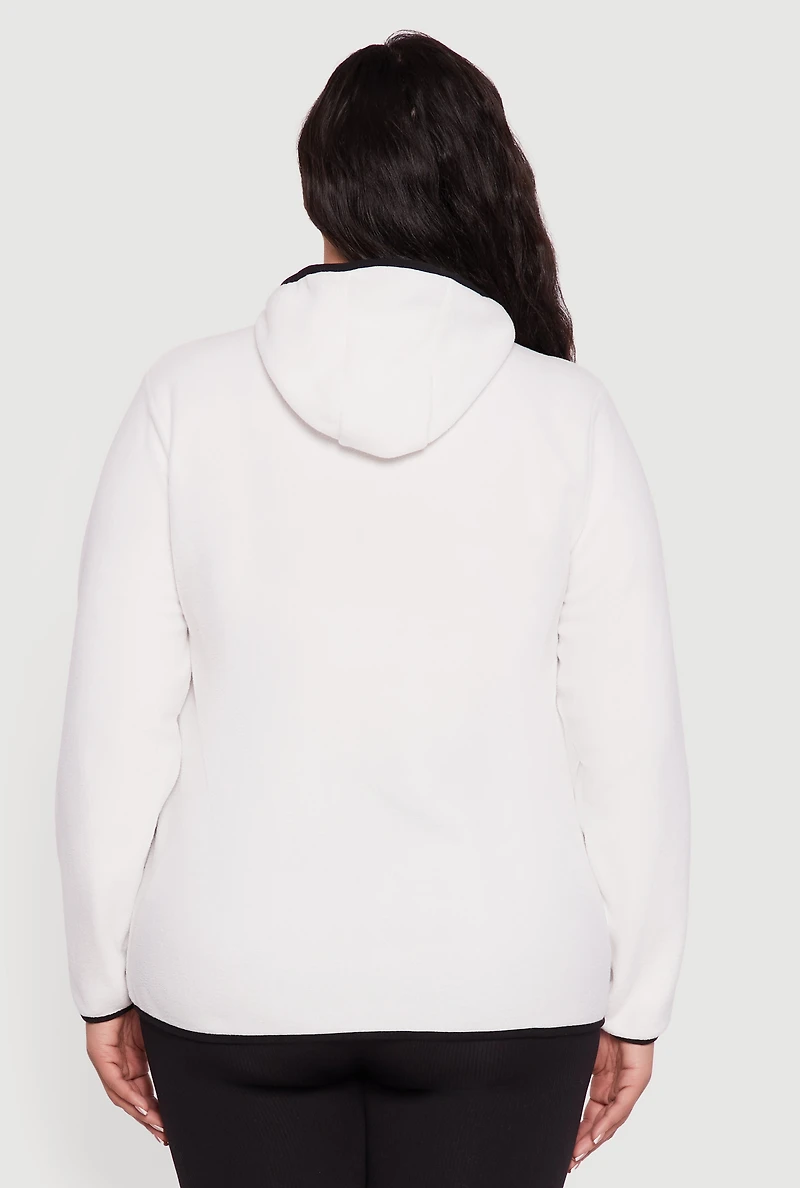 Womens Plus Size Fleece Long Sleeve Zip Front Hooded Jacket, White, Size 1X
