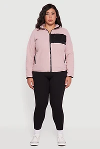 Womens Plus Size Fleece Long Sleeve Zip Front Hooded Jacket, Pink, Size 2X
