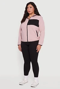 Womens Plus Size Fleece Long Sleeve Zip Front Hooded Jacket, Pink, Size 2X