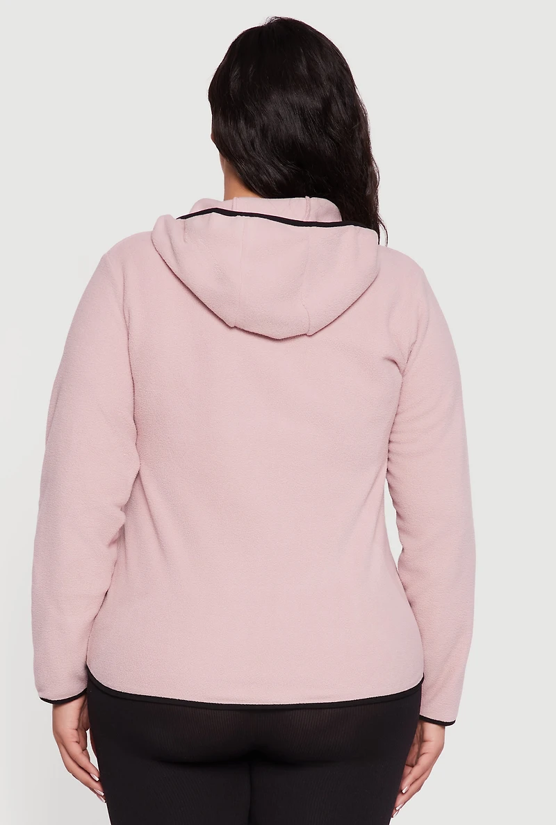 Womens Plus Size Fleece Long Sleeve Zip Front Hooded Jacket, Pink, Size 2X