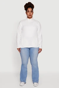 Womens Plus Fleece Zip Front Mock Neck Long Sleeve Jacket, White,
