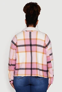 Plus Plaid Sherpa Lined Fleece Button Front Jacket