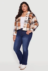 Womens Plus Sherpa Lined Button Front Shacket, 1X