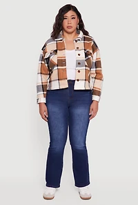 Womens Plus Sherpa Lined Button Front Shacket, 1X