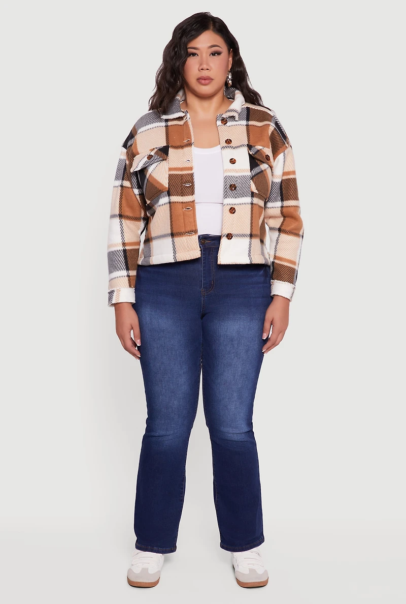 Plus Sherpa Lined Button Front Shacket