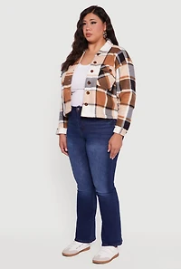 Womens Plus Sherpa Lined Button Front Shacket, 1X