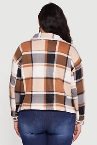 Womens Plus Sherpa Lined Button Front Shacket, 1X