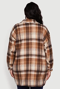 Womens Plus Sherpa Lined Flap Pocket Long Button Front Shacket, 3X