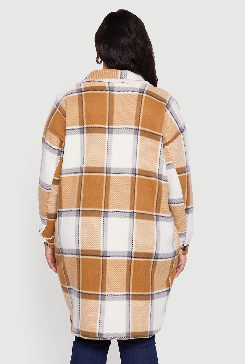 Womens Plus Sherpa Lined Long Button Front Shacket,
