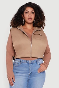 Plus Side Buckle Hooded Zip Front Quilted Vest