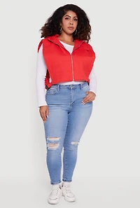 Plus Side Buckle Hooded Zip Front Quilted Vest