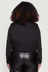 Womens Plus Size Side Buckle Zip Front Quilted Cargo Vest, Black, Size 1X