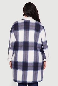 Womens Plus Sherpa Lined Long Open Front Shacket,
