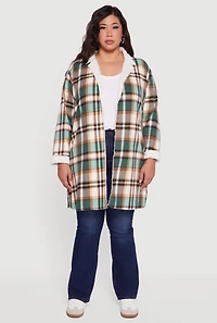 Plus Sherpa Lined Long Open Front Shacket