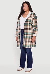 Plus Sherpa Lined Long Open Front Shacket
