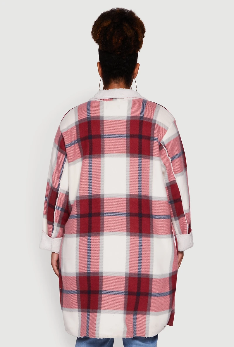 Plus Sherpa Lined Long Open Front Shacket