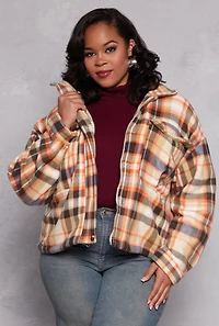 Plus Plaid Snap Button Zip Front Shacket
