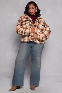 Plus Plaid Snap Button Zip Front Shacket