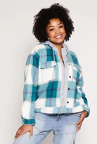 Plus Plaid Hooded Zip Front Jacket