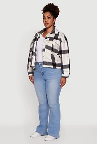 Womens Plaid Sherpa Lined Snap Button Front Shacket, Multi, Size 1X