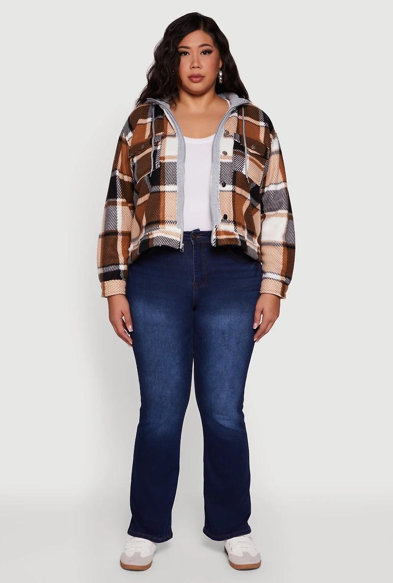 Plus Plaid Sherpa Lined Hooded Shacket