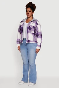Womens Plus Size Plaid Sherpa Lined Hooded Shacket, Purple, Size 2X