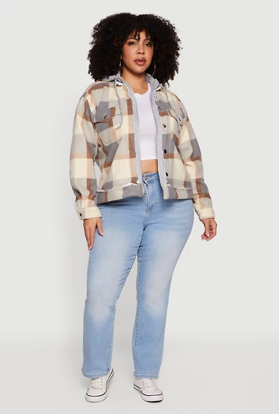 Plus Plaid Sherpa Lined Hooded Shacket