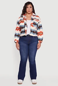 Womens Plus Sherpa Lined Aztec Pattern Fleece Jacket, Multi,