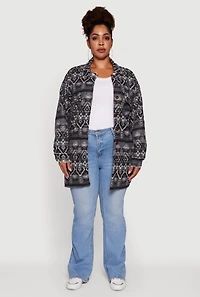 Plus Fair Isle Print Sherpa Lined Fleece Shacket