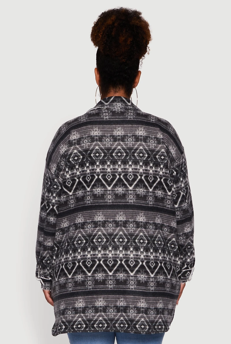 Plus Fair Isle Print Sherpa Lined Fleece Shacket