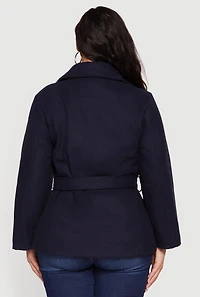 Plus Wool Peacoat with Tie Waist Belt