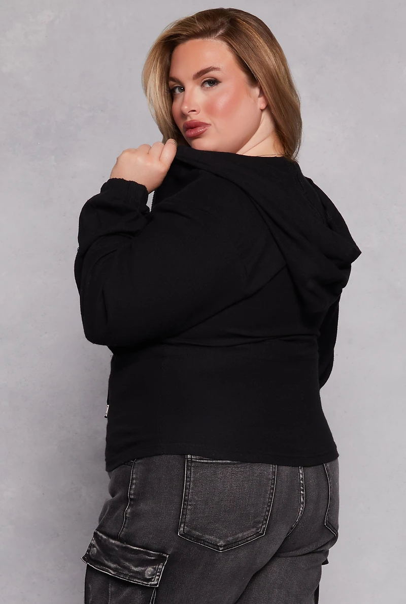 Plus Cinched Waist Zip Hooded Top