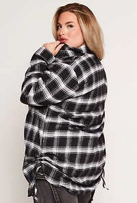 Womens Plus Size Ruched Side Button Front Shirt, Black, Size 3X