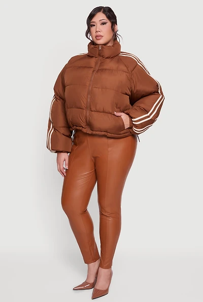 Plus Stripe Detail Zip Front Puffer Jacket