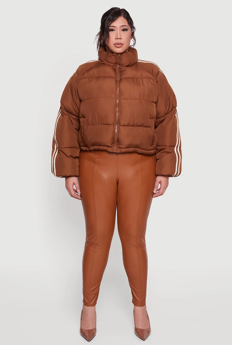 Womens Plus Stripe Detail Zip Front Puffer Jacket, 2X