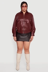 Plus Faux Leather Zip Front Bomber Jacket