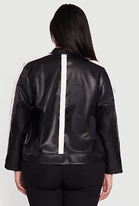 Plus Contrast Trim Faux Leather Moto Jacket