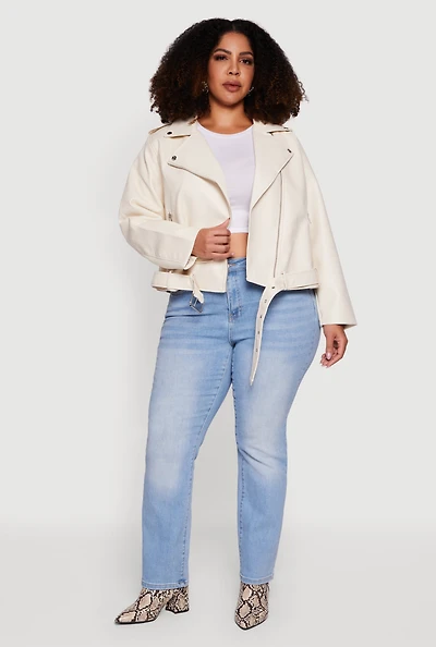 Plus Asymmetrical Belted Front Moto Jacket