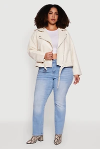 Plus Asymmetrical Belted Front Moto Jacket