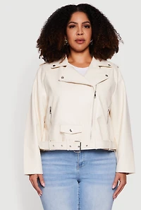 Plus Asymmetrical Belted Front Moto Jacket
