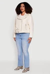 Plus Asymmetrical Belted Front Moto Jacket