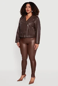 Plus Asymmetrical Belted Front Moto Jacket