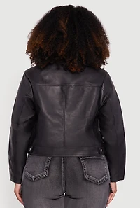 Womens Plus Size Faux Leather Side Stripe Zip Front Moto Jacket, Black, Size 2X