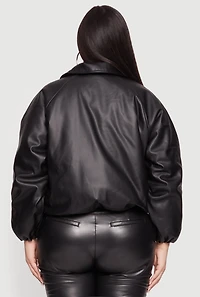 Womens Plus Faux Leather Zip Front Bubble Hem Jacket, 3X