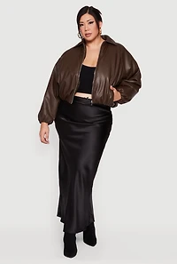 Plus Faux Leather Zip Front Bubble Hem Jacket