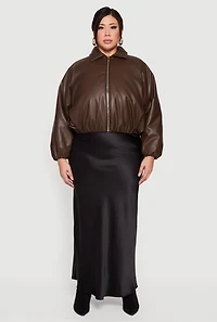 Plus Faux Leather Zip Front Bubble Hem Jacket