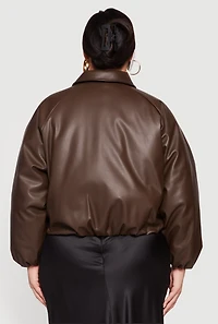 Plus Faux Leather Zip Front Bubble Hem Jacket